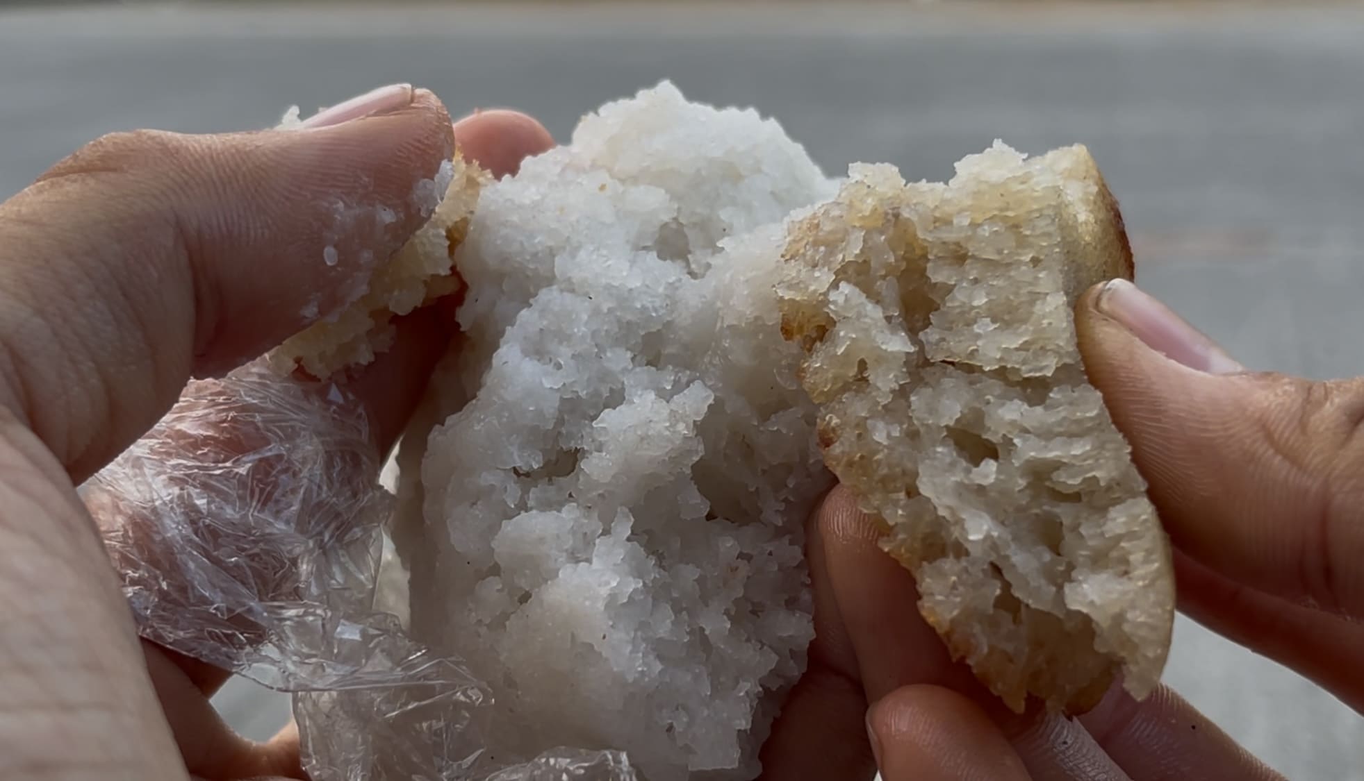 White and brown bibingka at a Sunday stall outside a church in Argao, Cebu