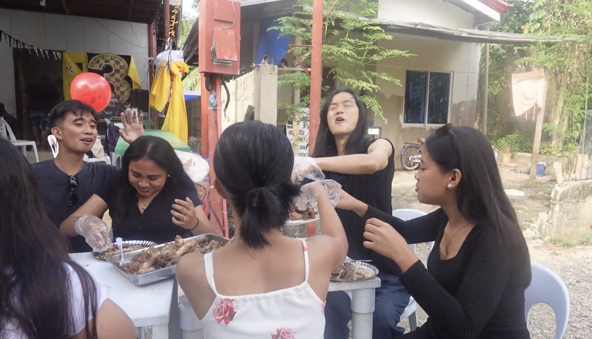 a guy gets surprised to get a hot fried lechon.u