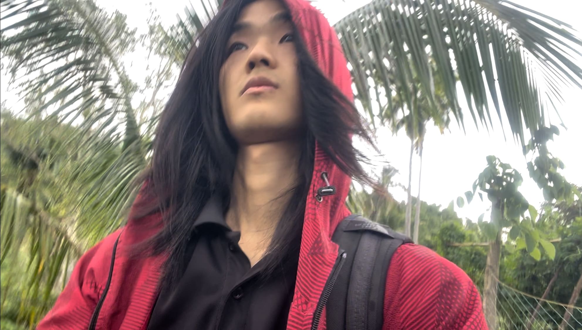 wearing a borrowed hoodie at a cassava farm in the mountains of Catmon, Cebu