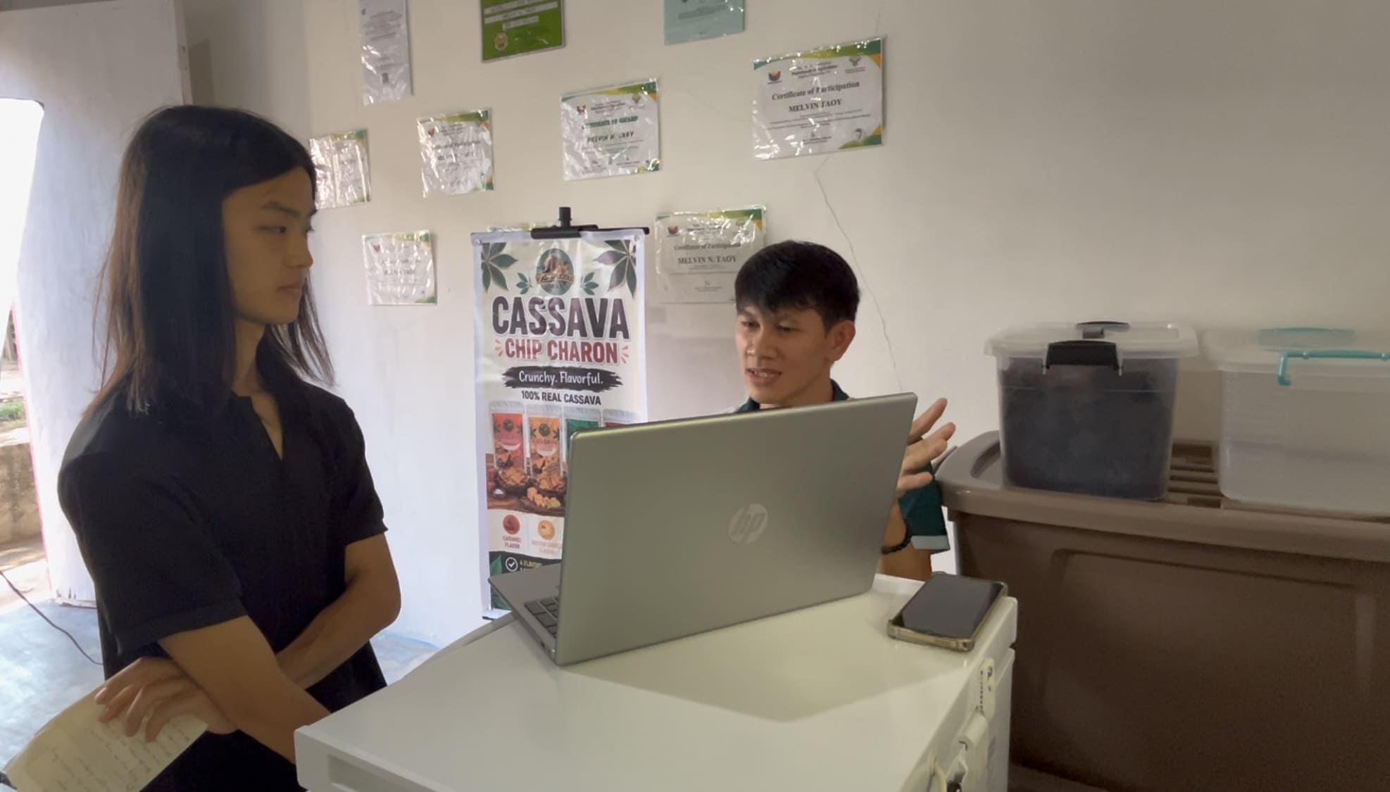 talking with Melvin at a cassava farm in Catmon