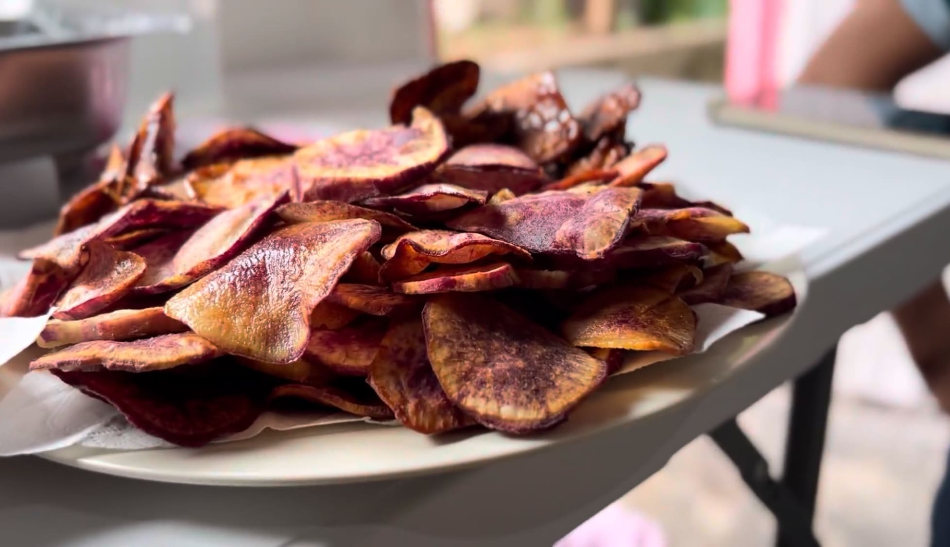 Kamote chips on a table for tasting and comparison